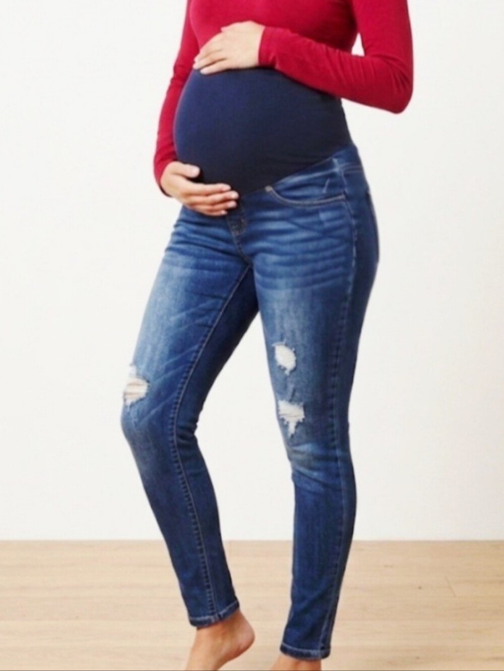 Secrets With Love Maternity Blue Distressed Skinny Jeans